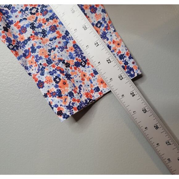 Talbots shirt women's‎ size XL orange blue floral Classic Cotton button up top - Picture 8 of 10